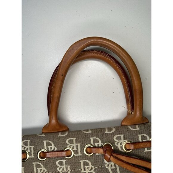 Dooney Bourke Designer Handbag Beige And Brown Canvas Bag With Tassels - Picture 8 of 12